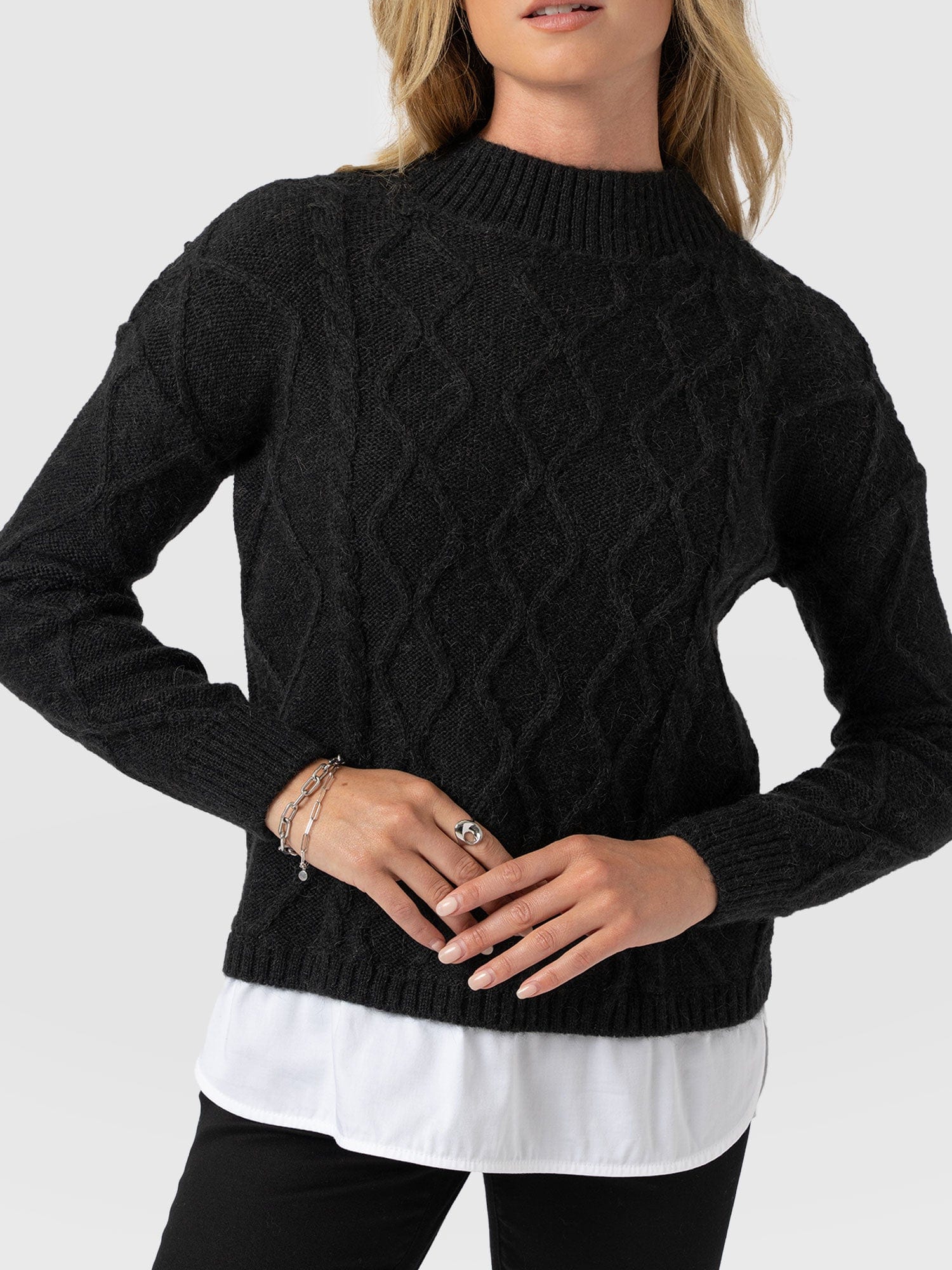 Arden Mock Shirt Jumper - Black - Women's Knitwears | Saint + Sofia® USA